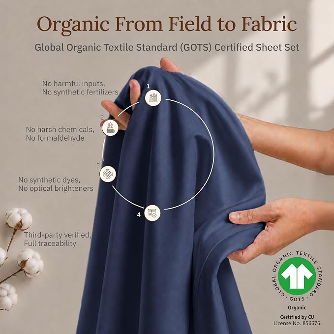 California Design Den Full Sheets Set - 100% Organic Cotton Sheets Full Size, Soft and Lightweight Sateen, Deep Pockets, Durable Bedding - Navy