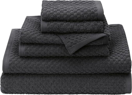 COTTON CRAFT Waffle 6 Piece Towel Set - 100% Cotton - 2 Oversized Luxury Euro Spa Waffle Weave Large Bath Towels, 2 Hand Towels, 2 Washcloth - Absorbent Quick Dry Hotel Bathroom Shower Pool - Charcoal
