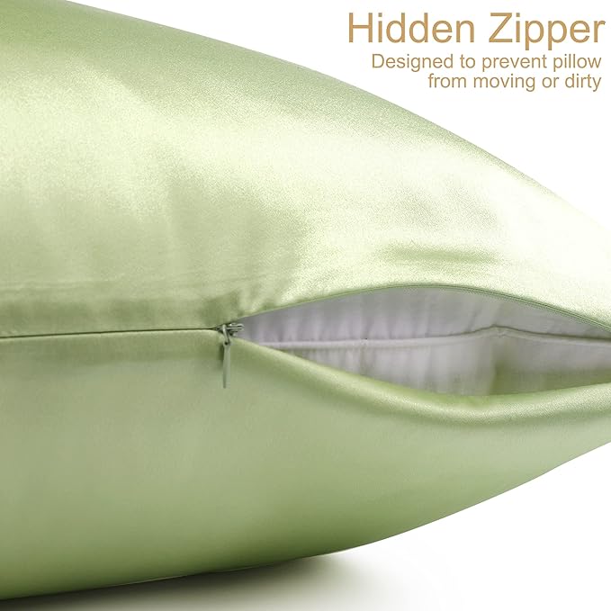 uxcell 1 Pack 100% Charmeuse Pure Silk Pillowcase for Hair and Skin, 350TC 19 Momme Soft Breathable Pillow Case with Hidden Zipper, Fruit Green Silk Pillowcase Travel (14x20inch)