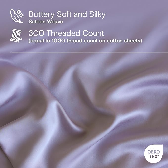 DOZ Sheet Set, 100% Viscose derived from Bamboo, Organically Grown, Buttery Soft, Cooling Sheets, High GSM, Deep Pockets - 4 Piece - 2 Pillowcases 1 Fitted 1 Top Sheet (Lavender, Cal King)