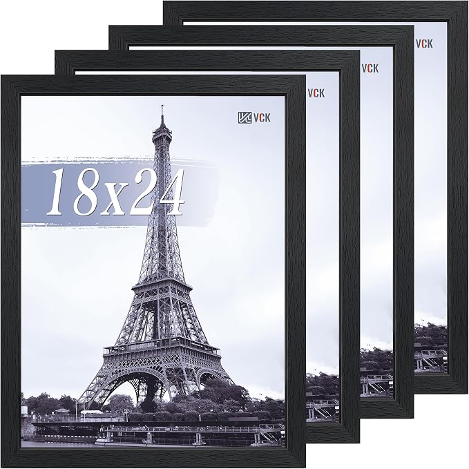 VCK 18x24 Frame 4 Pack - Black Gallery-Quality Wood 18 x 24 Concert Poster Frames, Vertical or Horizontal Wall Display for Photo Art Prints