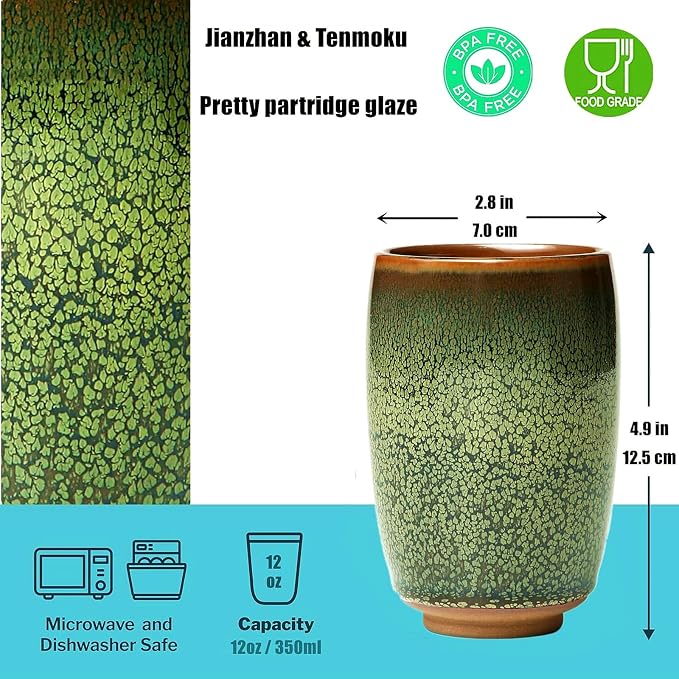 Handmade Porcelain Coffee Mug no Handles, 12 oz, Partridge Glaze | Jianzhan Tenmoku Ceramic Cup, Cylindrical, for Coffee, Beer and Tea, Art Gift