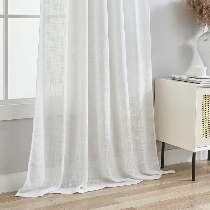 Semi Sheer Curtains- Light Filtering, Machine Washable Tab Top Drapes for Living Room Bedroom (Off White, 52" W x 96" L, Pack of 2)