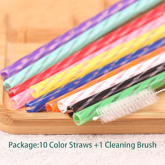 Dakoufish 14 Inch 10 Color Replacement Reusable Drinking Straw for Stanley 100 oz 64 oz 40 oz 30oz Tumbler,Dishwasher Safe Plastic Straws for Stanley Cup Accessories,Set of 10 with Cleaning Brush