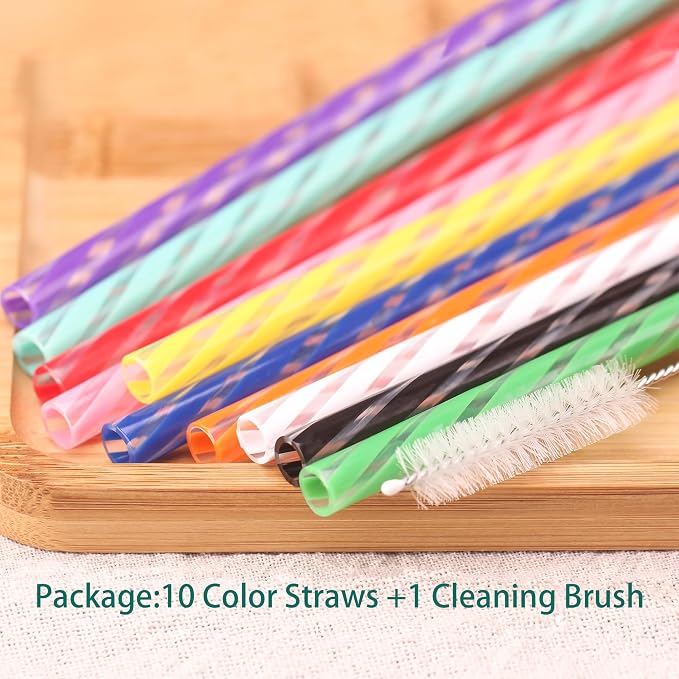 Dakoufish 15 Inch 10 Color Replacement Reusable Drinking Straw for Stanley 128 oz 100 oz 64 oz Tumbler,Dishwasher Safe Plastic Straws for Stanley Cup Accessories,Set of 10 with Cleaning Brush