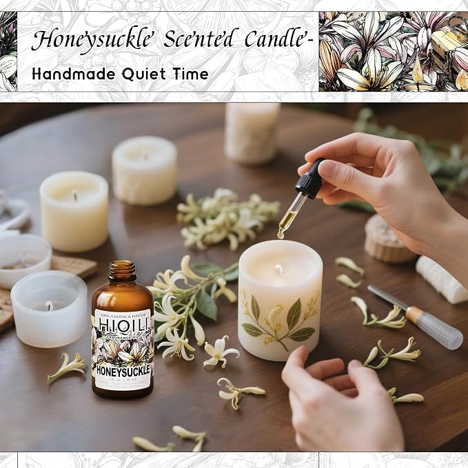 HIQILI Honeysuckle Fragrance Oil for Diffuser & DIY Candle Making - 1 Fl Oz | Ideal for Making Perfume for Women, Relaxation, Beautiful Gifts - 30 ML
