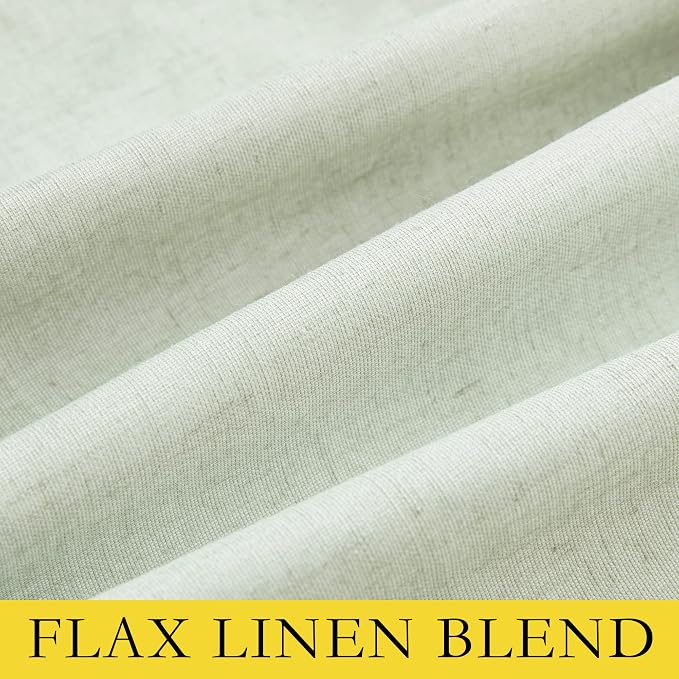 NICETOWN Light Green Linen 100% Blackout Curtains 120" Length with Thermal Insulated Liners, Farmhouse Style Extra Long Window Draperies for Patio Sliding Glass Door (2 Panels, 52" W)