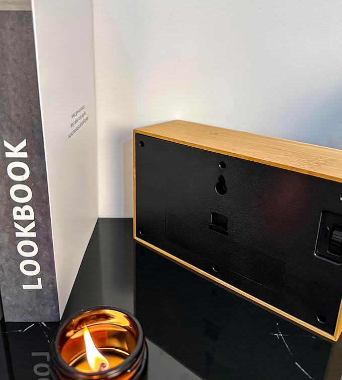 Bamboo Flip Clock,Retro Digital Flip Down Clock,Flip Desk Clock,Retro Vintage Design Auto Flip Clock Desk Clock Table Clock,Battery Operated Digital Display,Decorations(No battery included) (black)