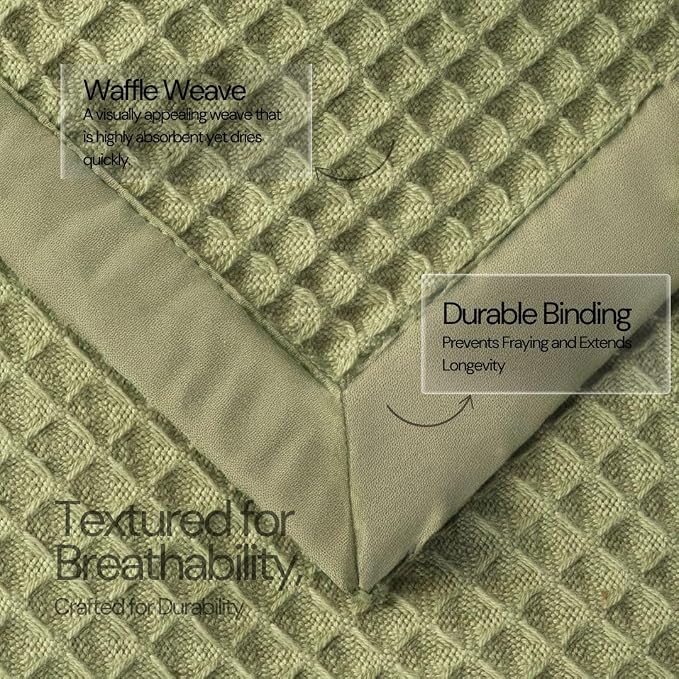Salt Earth GOTS Certified 100% Organic Cotton Throw Blanket, 108"x90" Waffle Blankets & Throws for Bed, Throw Blanket for Couch, Cozy Christmas Blankets and Throws for Christmas Gifts (Mosstone)