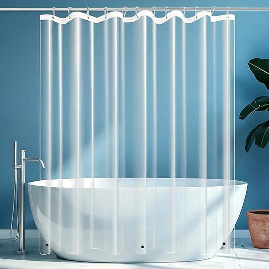 RELY+ Shower Curtain Liner with Magnets | 72X72 inches | Clear PEVA, 70 GSM Premium Thickness | Fits Standard Shower, Waterproof, Odour-Free, Rustproof Grommets