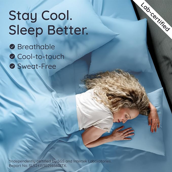 Bambaw 100% Viscose Derived from Bamboo Pillowcase Standard Size – Set of 2 Cooling Pillow Cases Standard Size with Envelope Closure, Breathable & Soft Pillow Case for Hair Protection (Dream Blue)