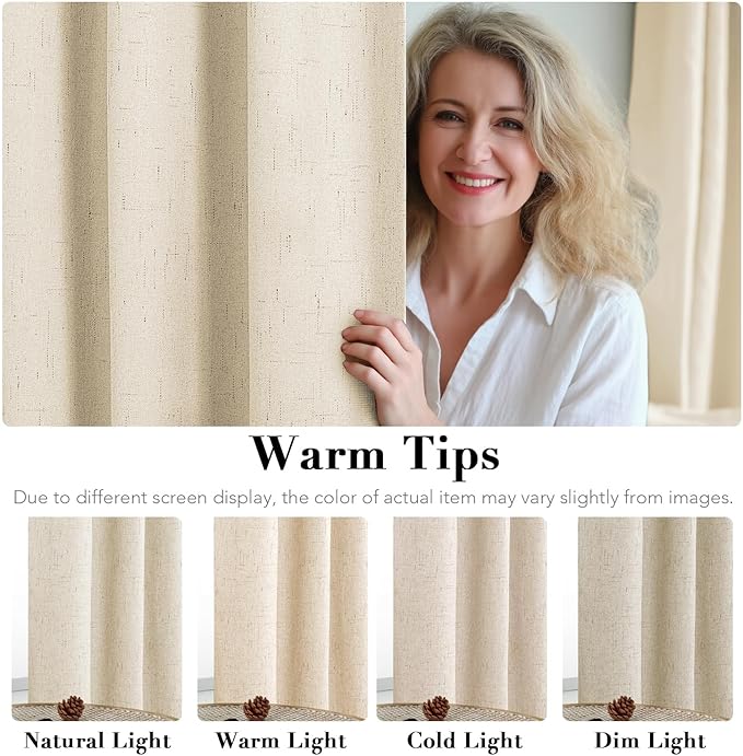 H.VERSAILTEX Blackout Curtains Linen Curtains 120 inches Long 100% Black Out Curtains for Bedroom Windows, Textured Linen Look Draperies Grommet with White Liner, 2 Panels, Bleached Sand