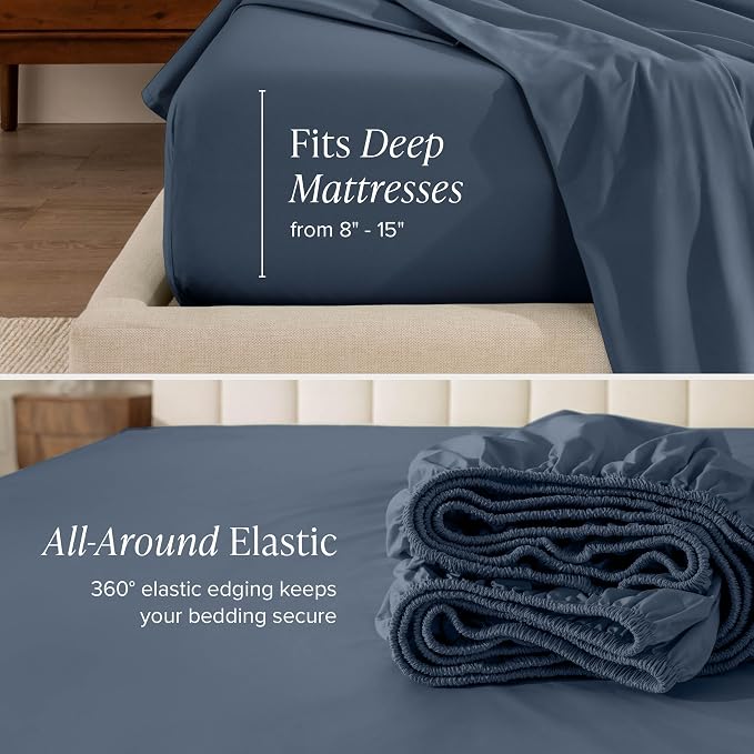 Bare Home 100% Organic Cotton Split King Sheet Set - Crisp Percale Weave - Lightweight & Breathable - Bedding Sheets & Pillowcases (Split King, Bering Sea)