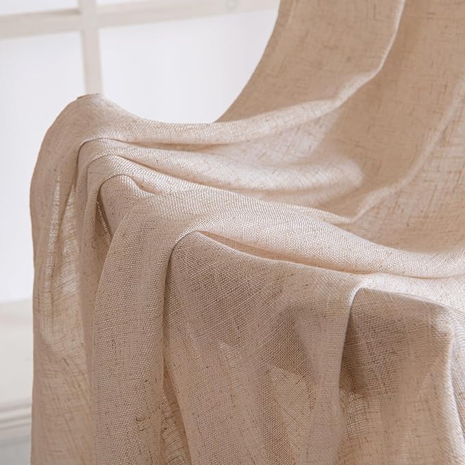 MIULEE Natural Beige Linen Curtains 72 Inch Length 2 Panels for Bedroom Living Room, Soft Linen Textured Window Drapes Semi Sheer Light Filtering Back Tab Rod Pocket Farmhouse Burlap Look Decor