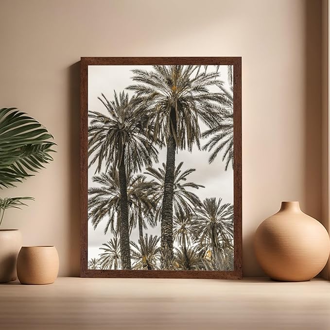 Monem Art Vintage Palm Tree Photography Print - Minimalist Tropical Landscape Poster - Wall Decor for Living Room, Bedroom or Office - 16x20 Brown Framed Wall Art by Mareike Bohmer