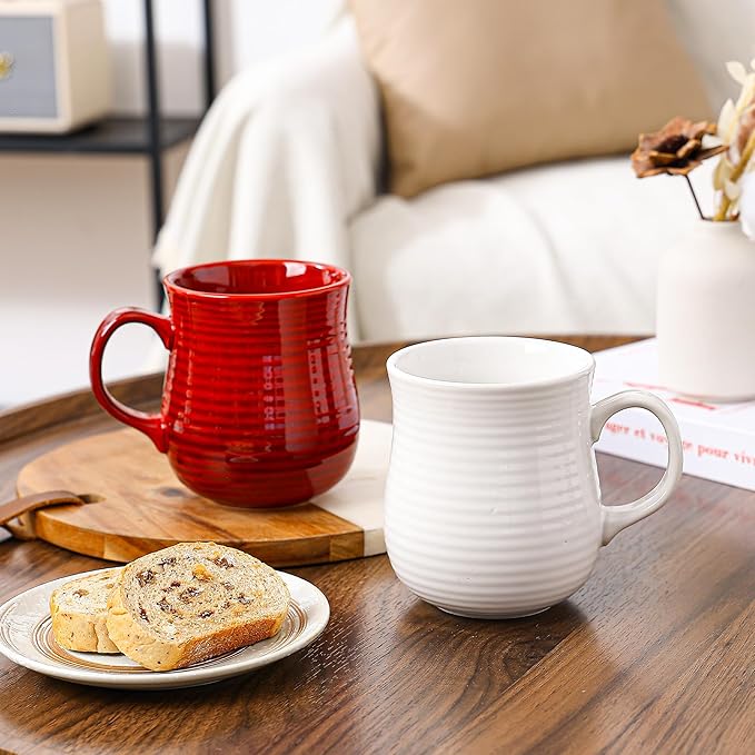 21 oz Large Ceramic Coffee Mugs, Pottery Mug Handmade, Ceramic Tea Cups with Handle for Office and Home, Dishwasher and Microwave Safe (Red)