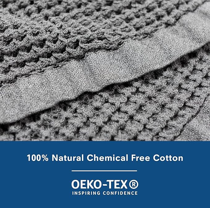 ONSEN Supima® Waffle Bath Towel Set, Quick Dry Lint Free 100% USA Cotton, Bath Hand and Face Towel Bundle, 3 Piece (Cinder Grey, Bath Towel Set)
