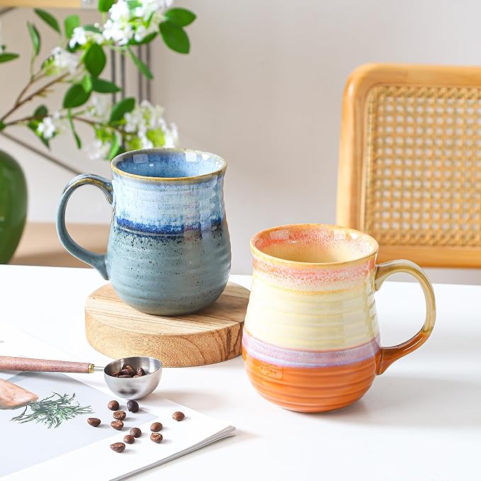 23 oz Large Ceramic Coffee Mugs, Handmade Cup with Large Handle, Big Tea and Coffee Cups for Office and Home, Microwave and Dishwasher Safe (Orange)