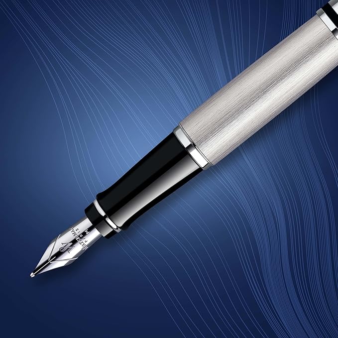 Waterman Expert Fountain Pen, Stainless Steel with Chrome Trim, Medium Nib with Blue Ink Cartridge, Gift Box