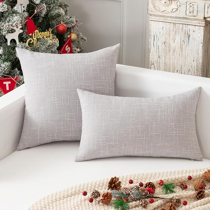 Kevin Textile Decor Pillow Cover Star Faux Linen Cushion Case with Hidden Zipper for Sofa/Chair/Couch, 2 Pcs, 16"x16", Grey White