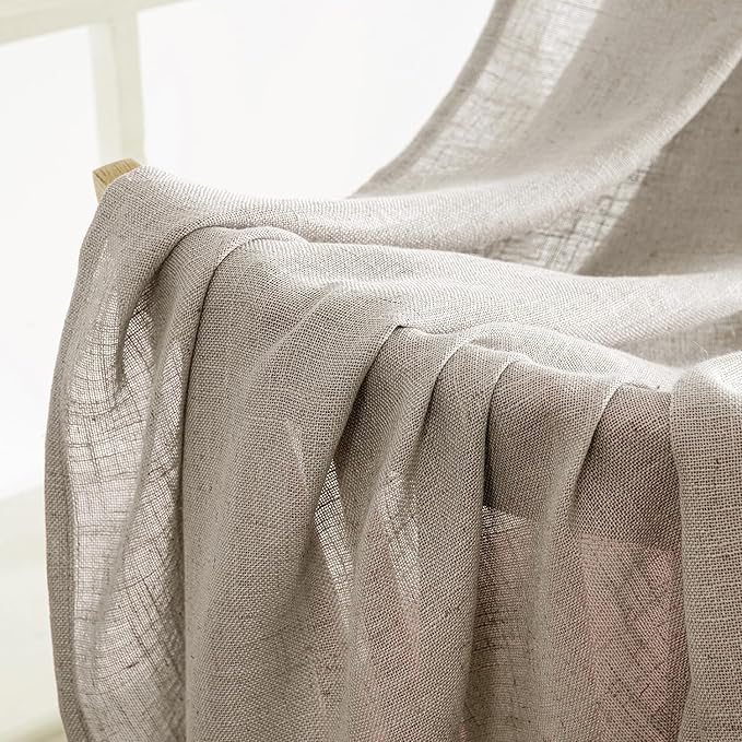 MIULEE Burlywood Birch Linen Curtains 72 Inch Length 2 Panels for Bedroom Living Room, Soft Linen Textured Window Drapes Semi Sheer Light Filtering Back Tab Rod Pocket Farmhouse Burlap Look Decor