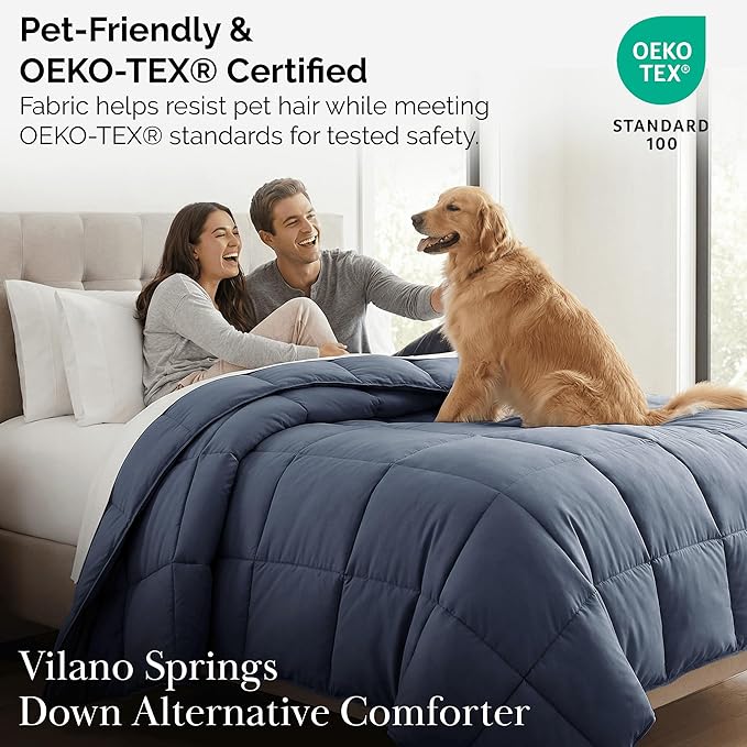 Southshore Fine Living, Inc. Blue Twin XL Comforter, Dorm Room Bedding Duvet Insert, Machine Washable Twin XL Bedding, Warm and Fluffy Down Alternative Comforter for Cool Weather, Dark Blue Comforters