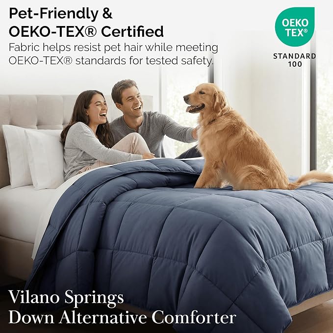 Southshore Fine Living, Inc. Comforter Queen Size, Full Bedding Comforters, Down-Alternative Navy Blue Comforter Queen Size, Soft Fluffy Oversized Bedding, Machine Washable, Dark Blue Comforters