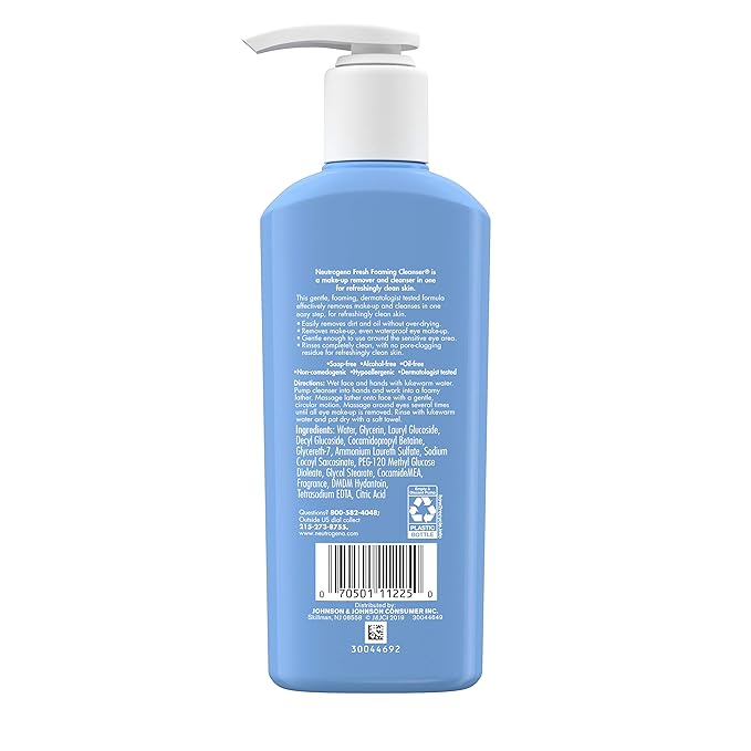 Neutrogena Fresh Foaming Gentle Daily Facial Cleanser & Makeup Remover, Oil-, Soap- & Alcohol-Free, Removes Dirt, Oil & Waterproof Makeup, Non-Comedogenic & Hypoallergenic, 9.6 fl. oz