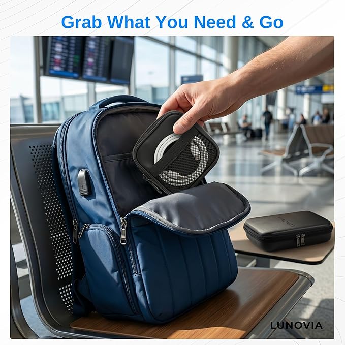 Mid-Size Tech Organizer with Removable Pouches – Hard Shell Travel Case for Cables, Chargers & Accessories | Electronics Organizer for Travel