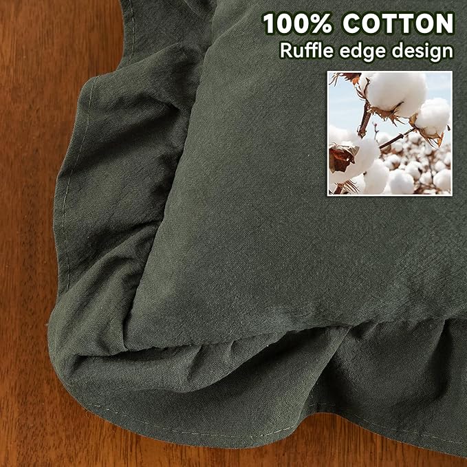 AmHoo Pack of 2 Throw Pillow Covers 100% Cotton Pre Washed Ruffle Decorative Pillowcase Cushion for Couch Sofa Bedroom 20 x 20-Inch Green