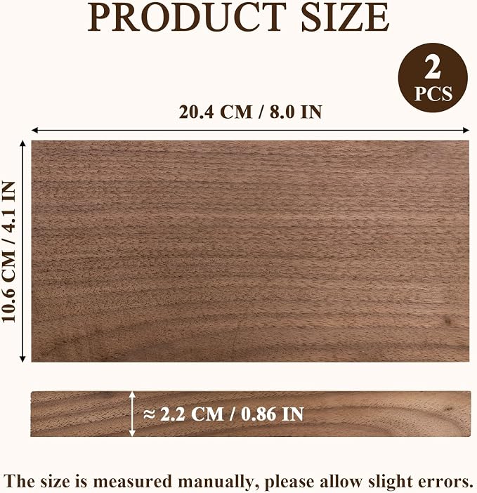 2 Packs Walnut Lumber Sheets 8 x 4 x 7/8 Inch Unfinished Walnut Wood Sheets Thick Board for Crafts, Woodworking, Building Models and DIY Projects, Laser Cutting and Engraving CNC Cutting