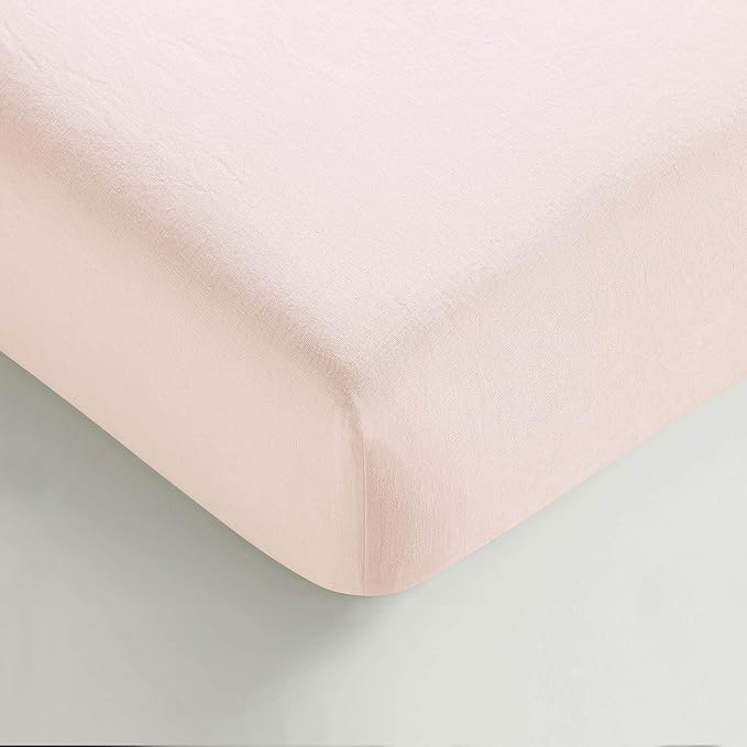 Sijo Stone Washed Organic French Linen Bed Sheet Set, GOTS Certified Organic, Best Cooling Linen Sheet Award by Sleep Foundation, 1 Flat Sheet Only (Blush, Full/Queen)
