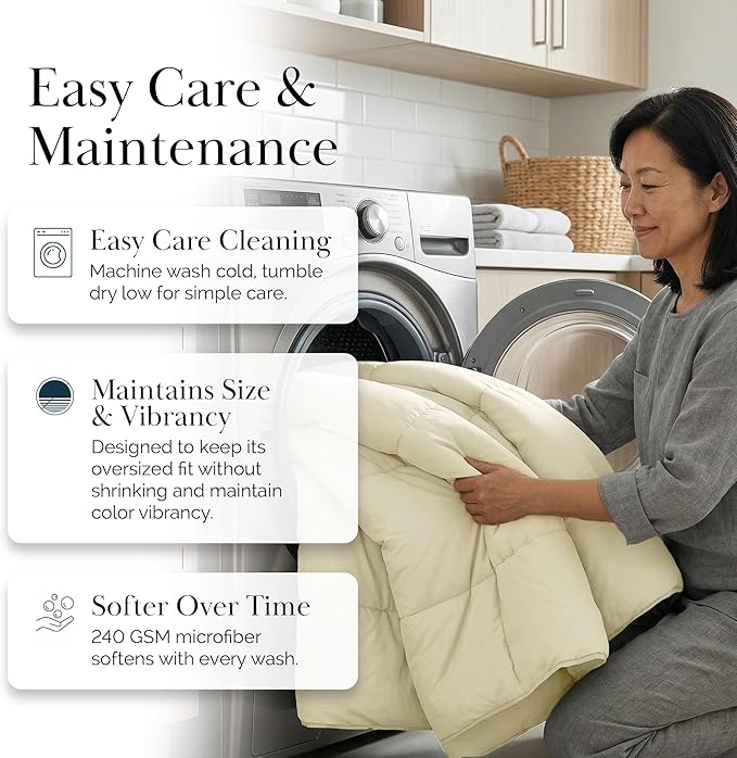 Southshore Fine Living, Inc. Oversized King Comforter Only for Guest Room, Pet Hair Resistant Bedding Comforters, Down Alternative Comforters, Hotel Quality Cream Comforter King for Vacation Homes