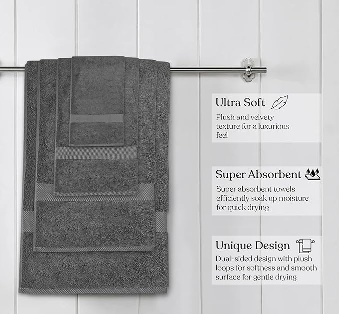 100% Organic Cotton Towels 650 GSM Plush Feather Touch Quick Dry Towel, 6-Piece Towel Set GOTS Certified, Oeko-Tex Green Certified, 1 Bath Towel, 1 Bath Sheet, 2 Hand Towels & 2 Wash Cloths