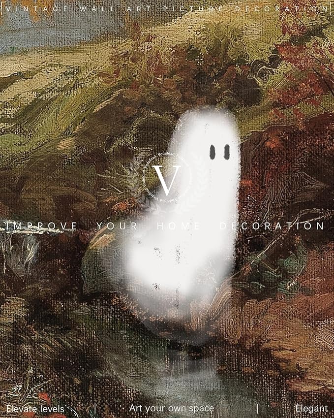 Vodefoad Retro Cute Ghost Decor Halloween Painting Spooky Silhouette Ghosts Haunted House Art Victorian Ghost Posters Pictures for Living Room, Bedroom, Bathroom, Halloween Room decor - 8x10 Inch Unframed