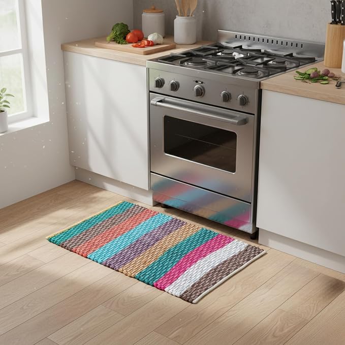 Cotton Chindi Rag Rugs Reversible, Multicolor ASSORTED Throw Rugs – Boho, Farmhouse, Rustic Style – Made from Natural Recycled Yarn – Ideal for Living Room, Study, or Den – Great Home Décor Gift