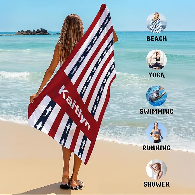 JML Custom Beach Towel with Name, Personalized Microfiber Beach Towel with Name, Large, Soft, Quick Dry & Absorbent for Swim, Pool,Adult,Summer Holiday,Vacation,Travel,Gift for Anniversary, Birthday