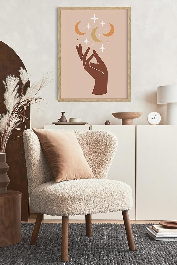 Y2K BOO Mystical Hand UNFRAMED Wall Art Celestial Moon and Stars Print Earth Tones Terracotta Mid Century Modern 16x20 Inch Heavyweight Paper Studio Decor
