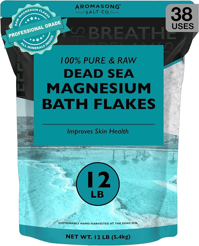 Aromasong Ultimate Relaxation Bundle: 100% Pure Dead Sea Salt (19lb) & 100% Pure Dead Sea Magnesium Flakes (12lb) for Bath Soaks & Spa Treatments