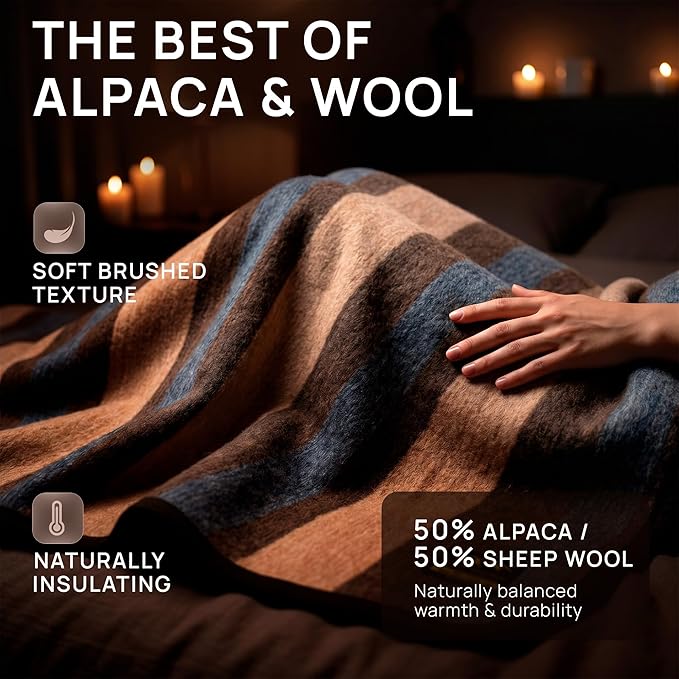 Desert Breeze Distributing Alpaca & Merino Sheep Wool Blanket King Size, 100% Wool Bed Blanket, Heavyweight Warm Winter Blanket for Extreme Cold, Woven in Peru, Earth Tones