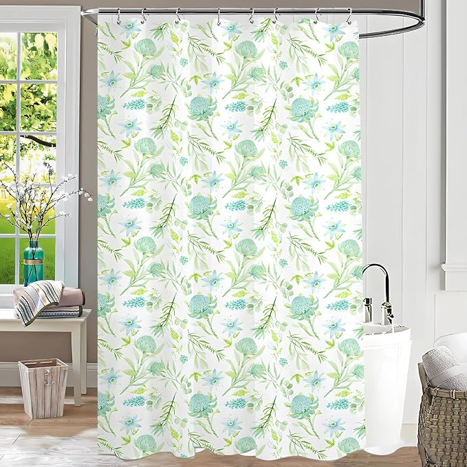 Plastic Shower Liner - Premium EVA 6G Shower Curtain Liner with Rustproof Grommets and 3 Weighted Magnets, Waterproof Shower Curtains for Bathroom (Green Daisy, 72" x 72")