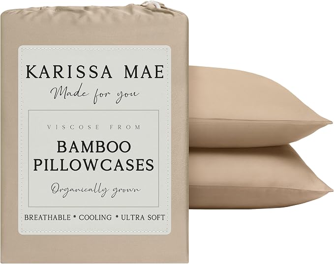 KARISSA MAE Pure Viscose from Bamboo Standard Size Pillowcase Set | 100% FSC Certified | Luxuriously Soft | Cooling | [Wheat]