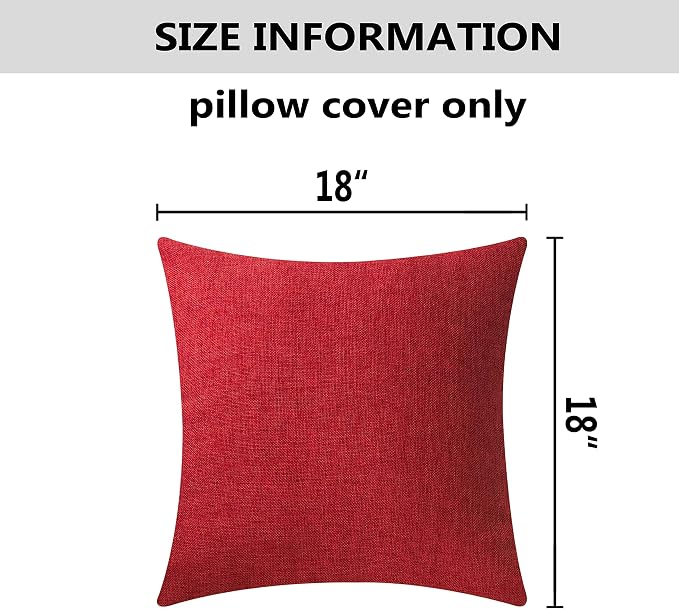 Home Brilliant Red Linen Throw Pillow Covers 18x18 Textured Pillow Covers for Holiday Decorations Couch Sofa Living Room Bedroom, 18 x 18, Pack of 2, Burgundy