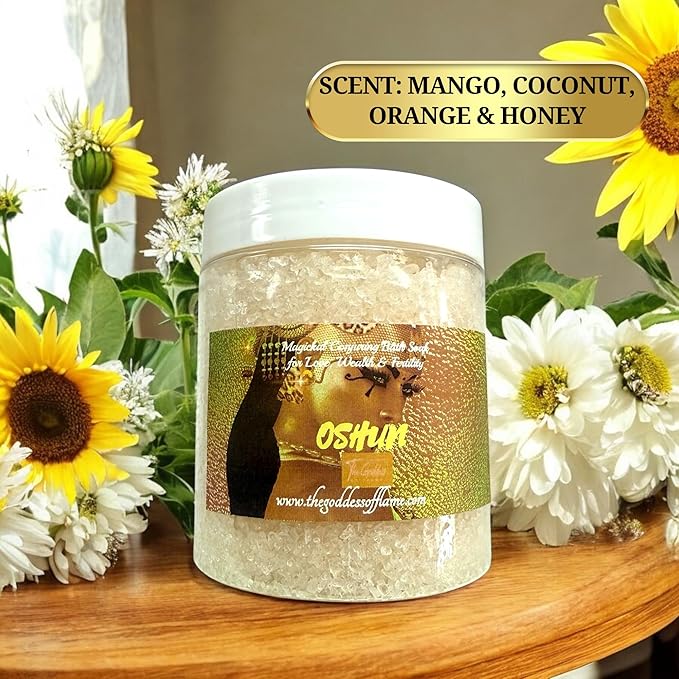 Oshun Bath Salts – Spiritual Cleansing Ritual Bath Soak – Goddess of Love & Abundance Inspired – Witchcraft, Wiccan, Pagan & Metaphysical Bath Supplies 12oz