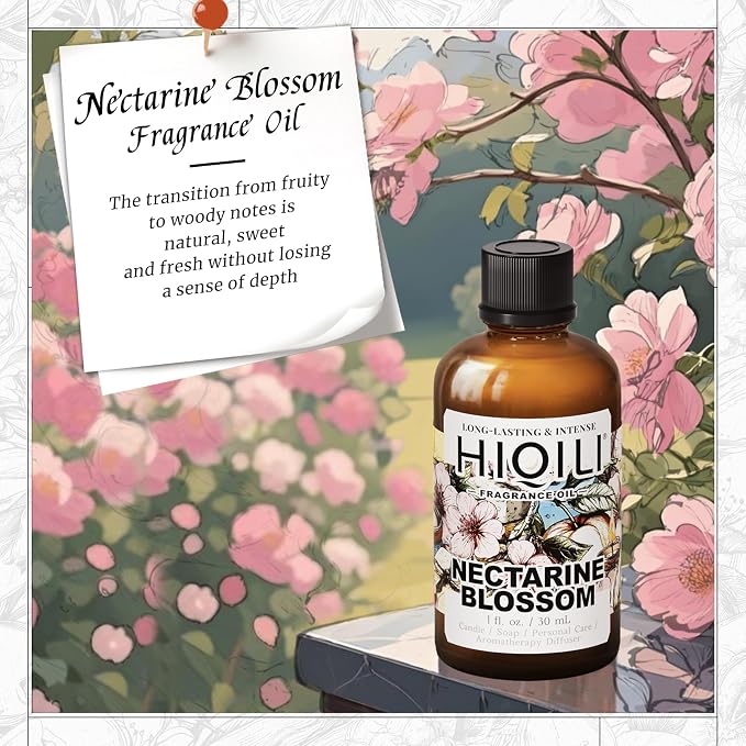 HIQILI Nectarine Blossom Fragrance Oil for Perfume, Candle & Soap Making | Perfect for Diffuser Home, Car, Yoga & SPA, Add to Body Lotion, Dryer Balls - 1 Fl Oz / 30 ML