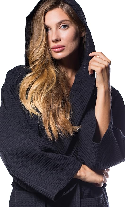 Turquaz Lightweight Waffle Knit Kimono Bathrobe - Soft Cotton Blend Spa Robe, Fast-Drying Full-Length Unisex Robes for Women