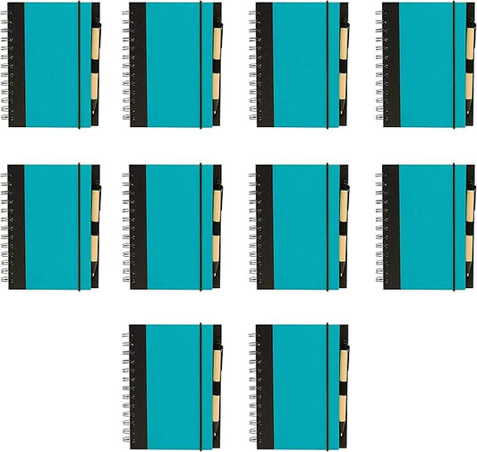 DISCOUNT PROMOS Eco Block Notebooks with Pens Set of 10, Bulk Pack - Perfect for School, Office, Business, Home - Aqua