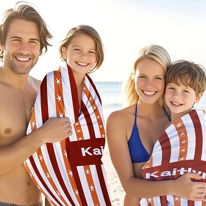 JML Custom Beach Towel with Name, Personalized Microfiber Beach Towel with Name, Large, Soft, Quick Dry & Absorbent for Swim, Pool,Adult,Summer Holiday,Vacation,Travel,Gift for Anniversary, Birthday