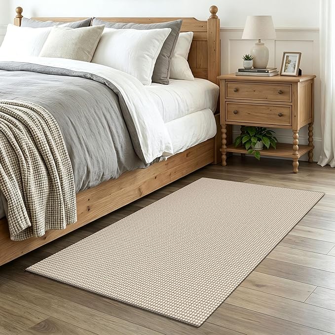EARTHALL Woven Area Rug 3x4 Ft Washable Rugs for Entryway Braided Non Slip Rubber Backed Throw Rugs Door Mat Indoor Outdoor Entrance Cotton Carpet for Kitchen Foyer Front Door, Beige/Ivory