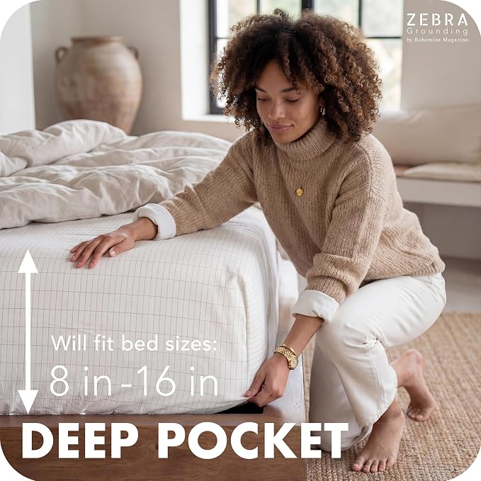 ZEBRA Grounding Sheets King Size - 2X Stronger -GOTS Organic Cotton -Tester & Safety Resistor -16.5 Deep Pocket, King Size Grounding Sheet, King Grounding Sheets, Grounded Sheets, Grounding Bed Sheets